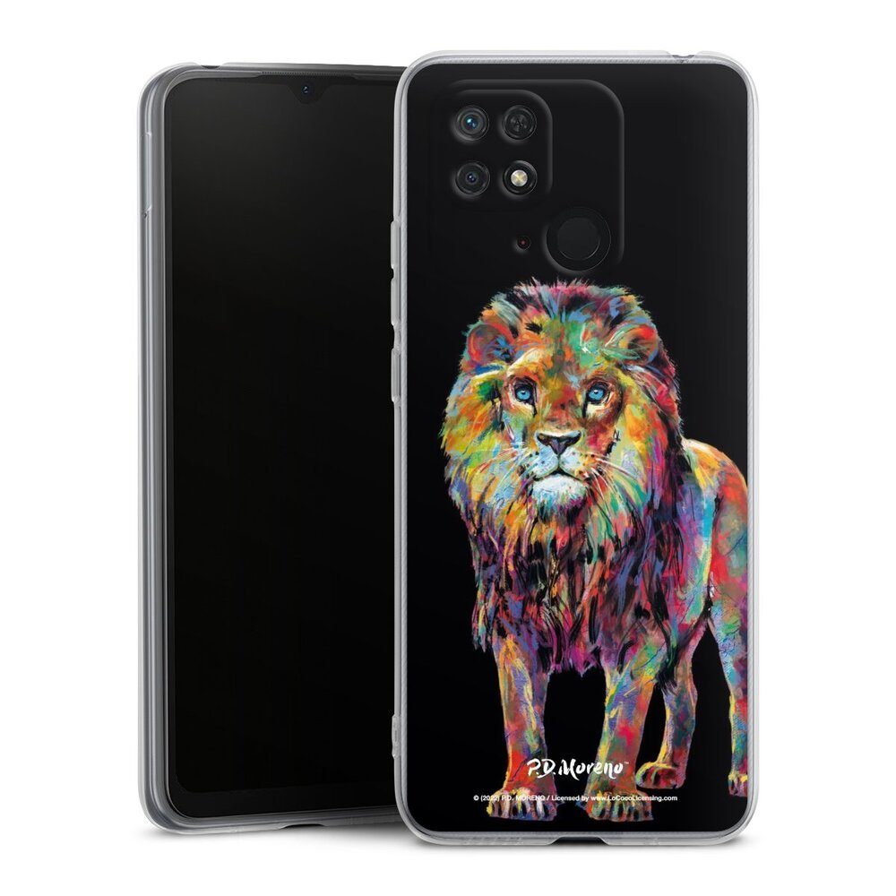 DeinDesign Handyhülle Löwe Tiere Design Lion Colorful Art By P.D. Moreno, Xiaomi Redmi 10C Silikon Hülle Bumper Case Handy Schutzhülle