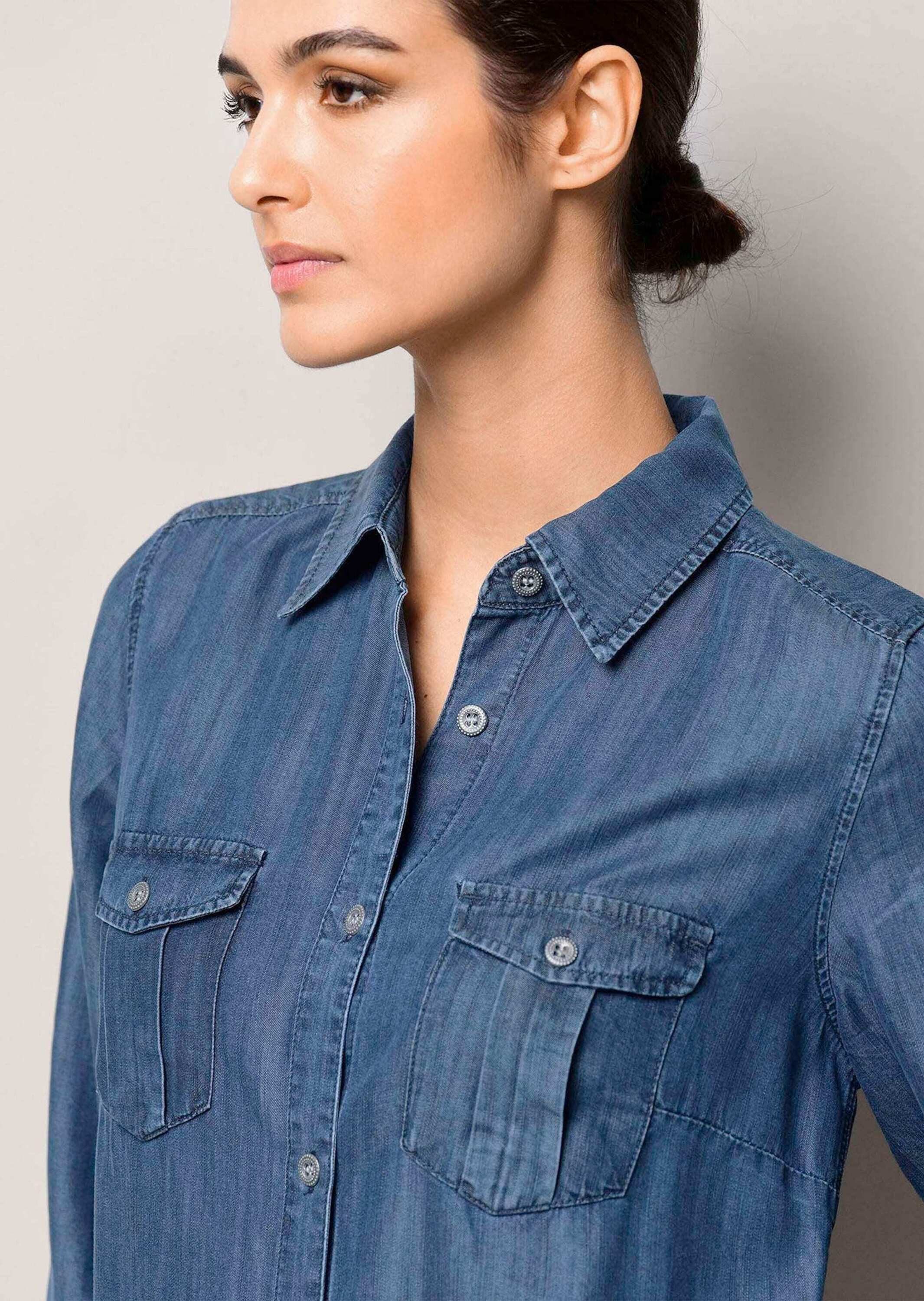 Alba Moda Midikleid Figurumspielendes Denim-Kleid Jeans-Design, Hemdkragen und Knopfleiste als Eyecatcher