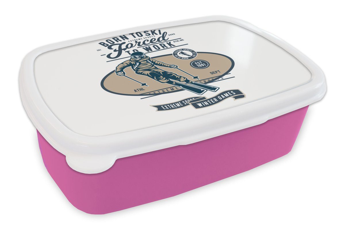 MuchoWow Lunchbox Skianzug Brotbox Vintage (2-tlg), - Erwachsene, Kinder, - Brotdose Snackbox, Zitate, Kunststoff für rosa Kunststoff, Mädchen