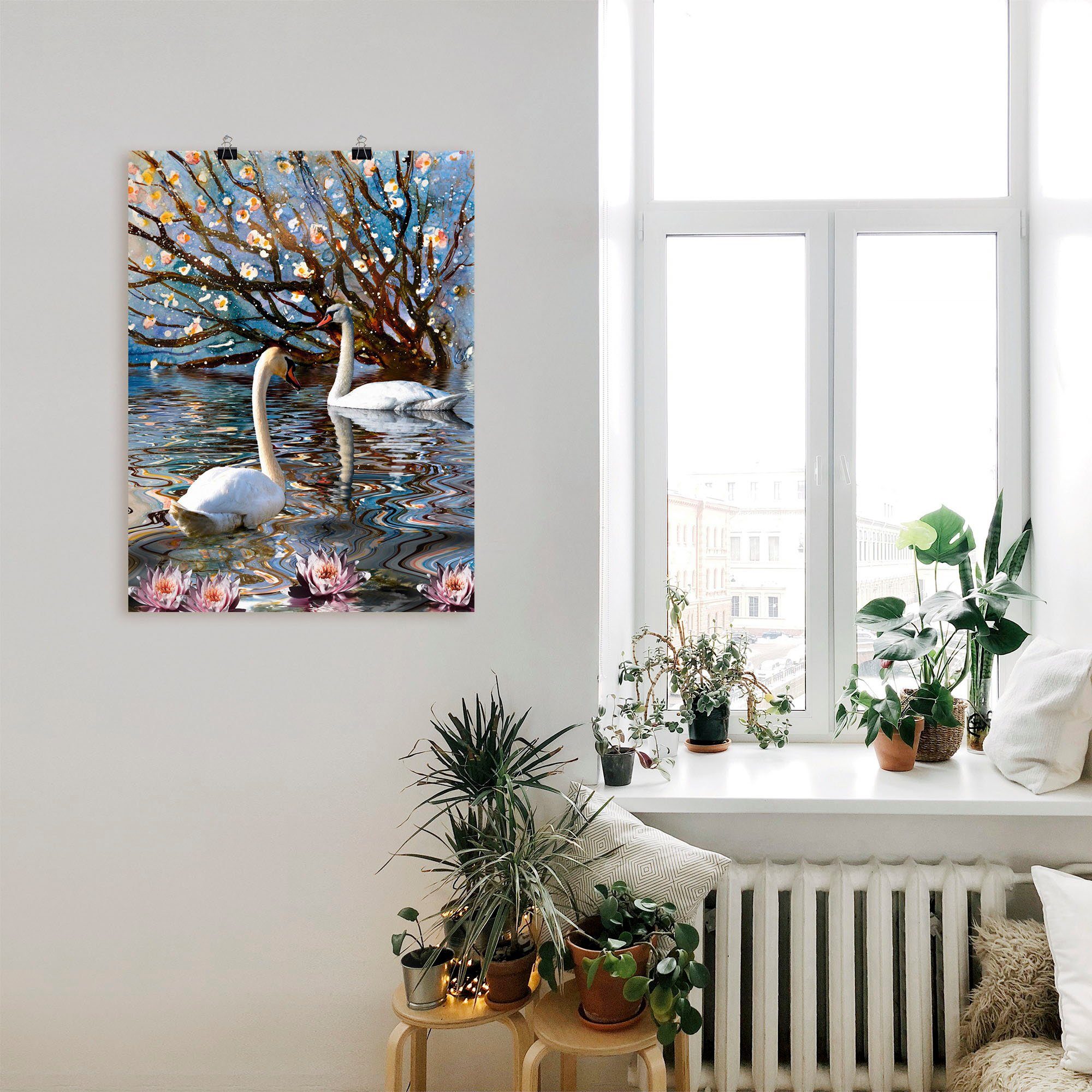 (1 versch. als St), Wandbild im Wandaufkleber Sommer Artland in oder Poster Alubild, Leinwandbild, Größen Schwanensee, Vögel