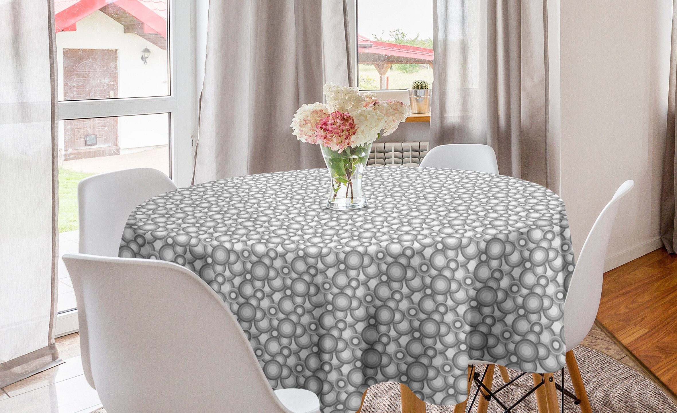 Weiß Abdeckung Tischdecke Retro Kreis für Runden Tischdecke Ball Dekoration, Grau Küche Esszimmer Abakuhaus