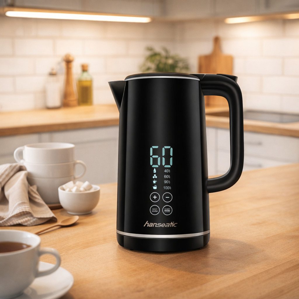 Hanseatic Wasserkocher HWK172200DBD, mit Temperaturvorwahl, 1,7 l, 2200 W, inkl. 3 Jahre Herstellergarantie