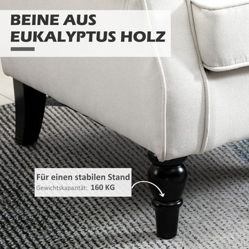 HOMCOM Sessel Einzelsessel Einzelstuhl Akzentsessel mit Tufting Holzfüße (Ohrensessel, 1-St., Relaxsessel), Polyester Creme 74 x 86 x 102 cm