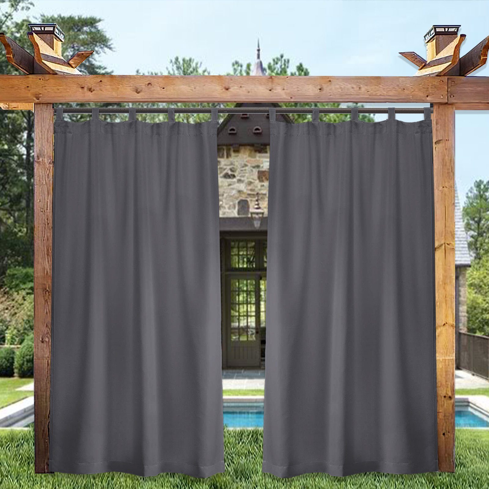 Jibenhome Verdunkelungsvorhang Terrassegardine Outdoorvorhang Wasserabweisend, Ösen Schlaufengardine (2 St), für Rasen und Garten
