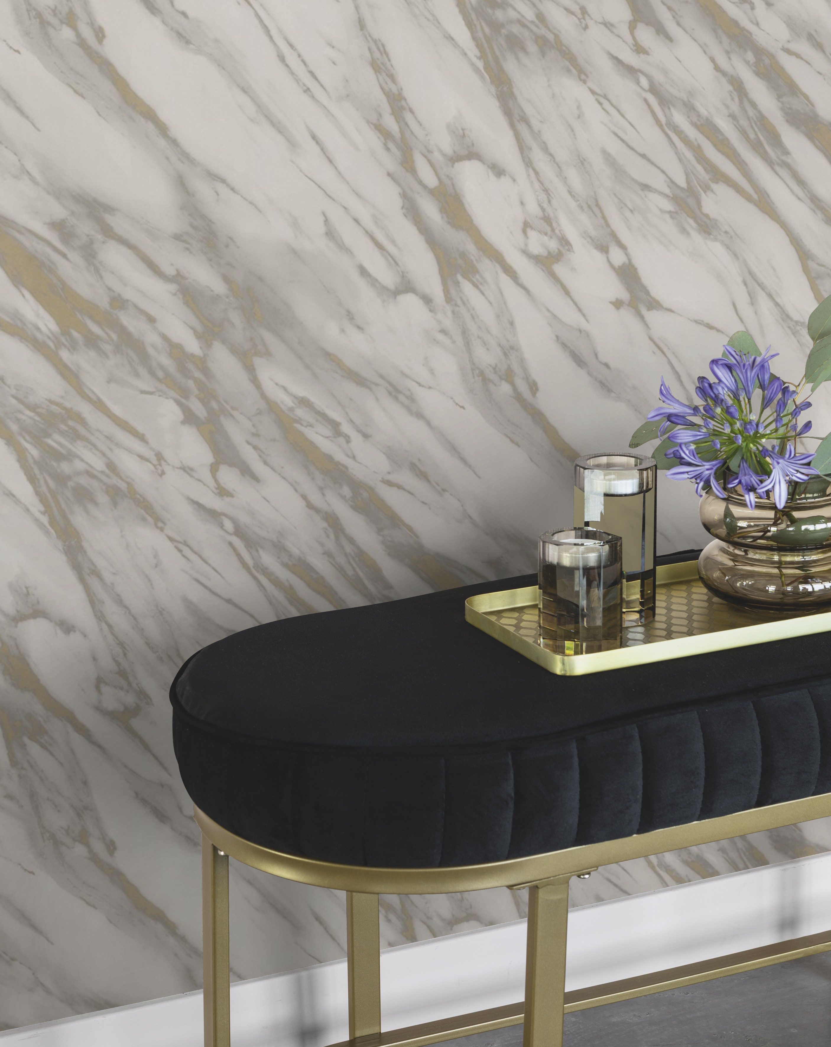 Rasch Papiertapete Papiertapete mit Mamoroptik in Grau, glatt, Steinoptik, Marmoroptik