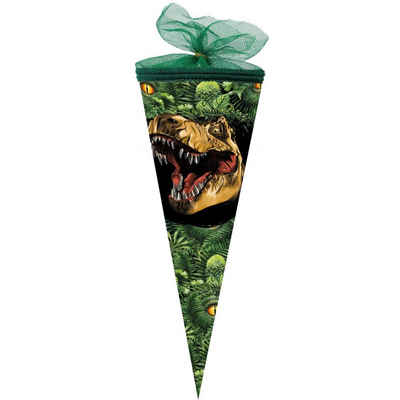 Nestler Schultüte Dino Dschungel, 50 cm, rund, mit grünem Tüllverschluss