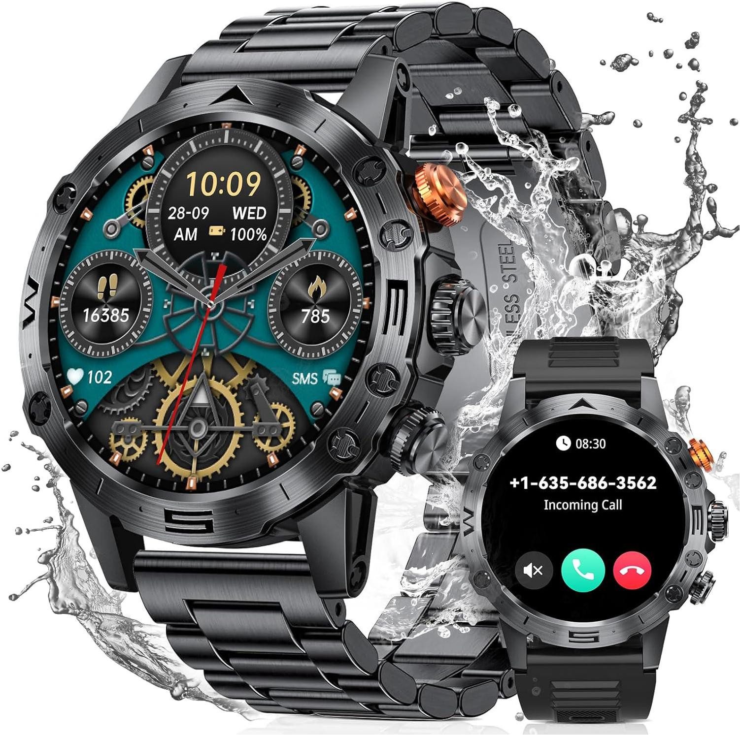 BANLVS Smartwatch Herren Militär - 1,91" AMOLED, 1000mAh, 5ATM Wasserdicht