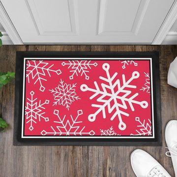 Fußmatte Rote Schneeflocke Fußmatte Geschenk Weihnachten Deko Muster Weihnachts, Trendation