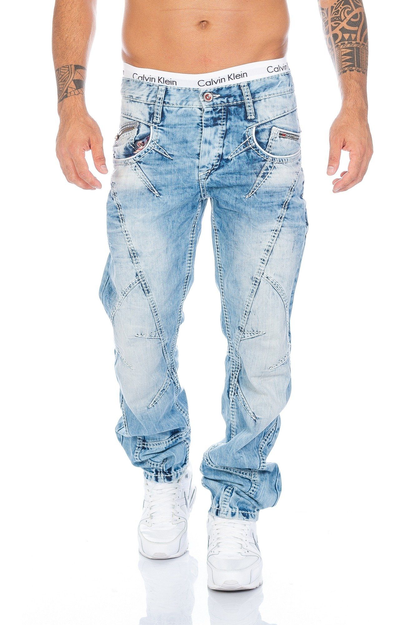 Cipo & Baxx Regular-fit-Jeans »Herren Jeans Hose mit ausgefallener  Nahtstruktur« Jeanshose mit aufwendiger Nahtverzierung online kaufen | OTTO