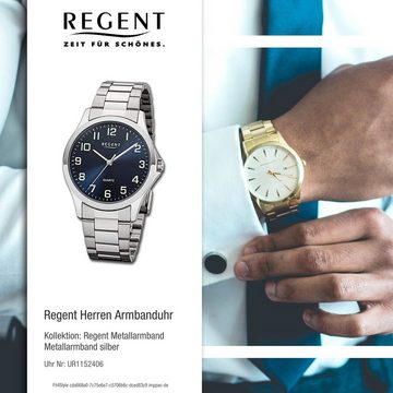 Regent Quarzuhr Regent Herren Uhr 1152406 Metall Quarz, Herren Armbanduhr rund, mittel (ca. 39mm), Metallarmband