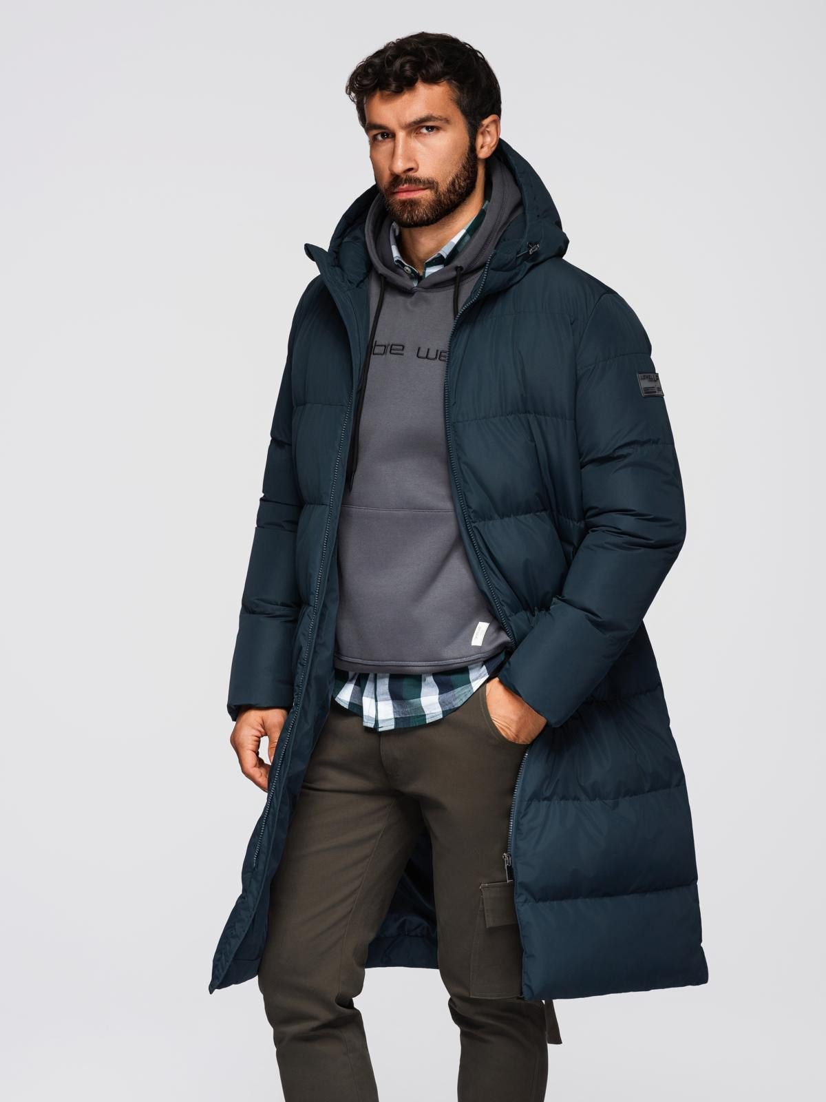 OMBRE Wintermantel Klassische lange Herrenjacke mit Kapuze