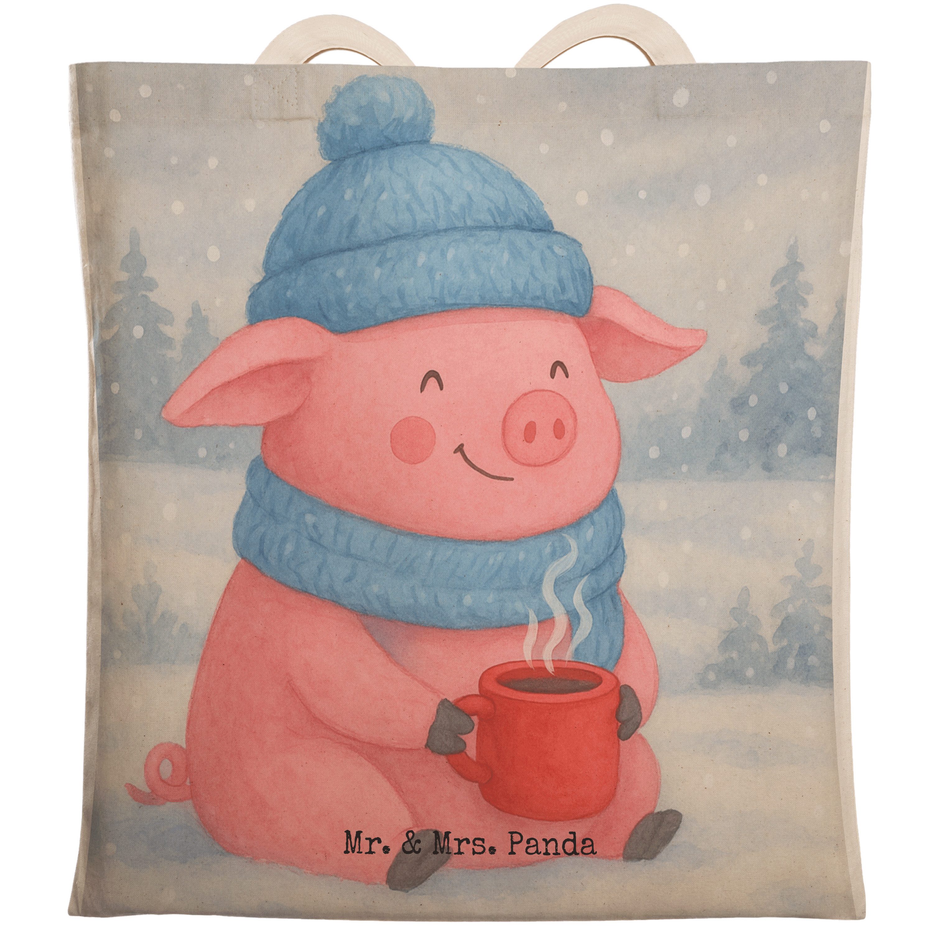 Tragetasche Schweinchen Glühwein Design, Beutel, Weiß, Weihnachtsmarkt, Spruch, B