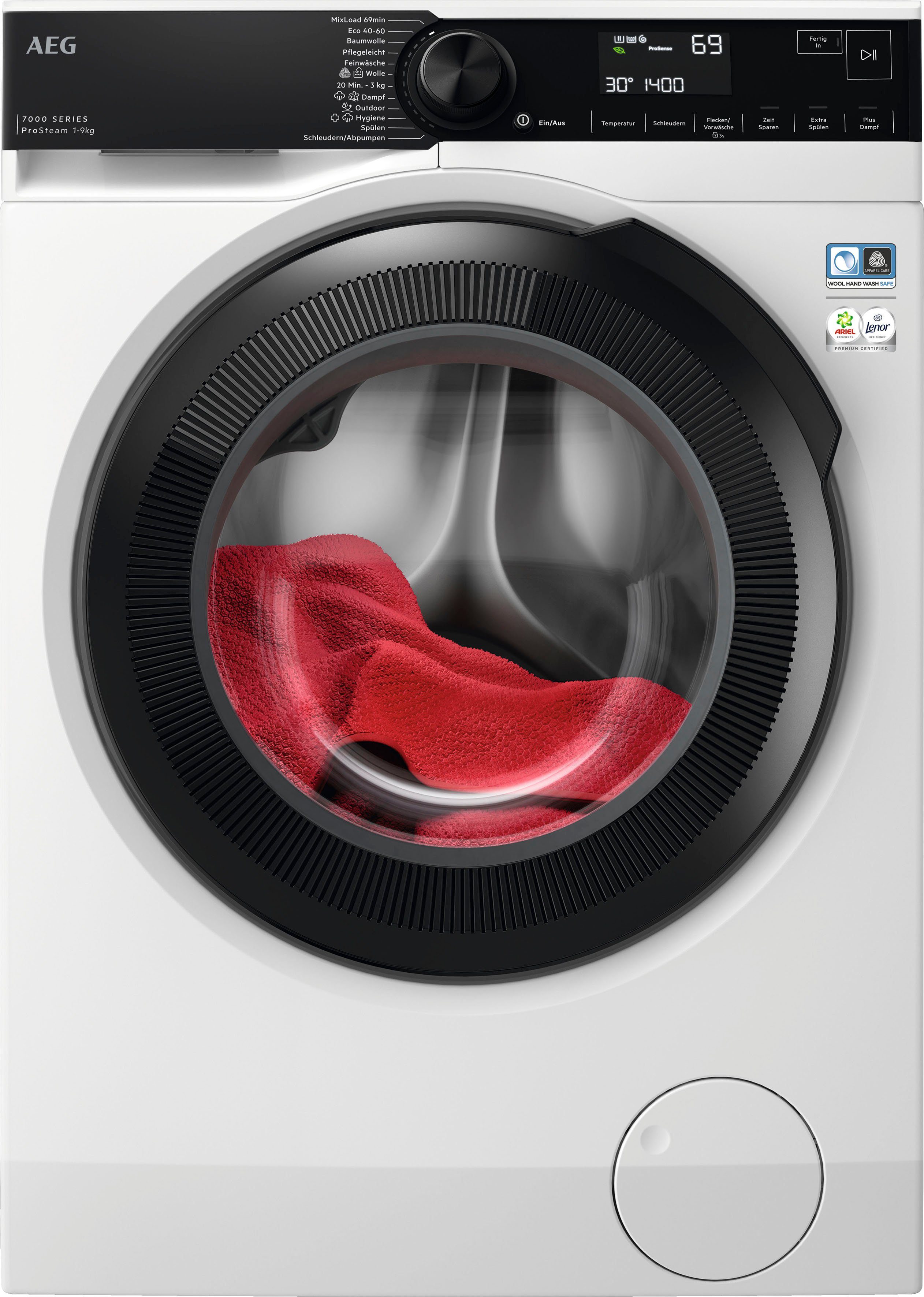 AEG Waschmaschine 7000 ProSteam® LR7FA69FL, 9 kg, 1600 U/min, ProSteam®: Auffrischen mit Dampf statt Waschen und 96 % Wasser sparen