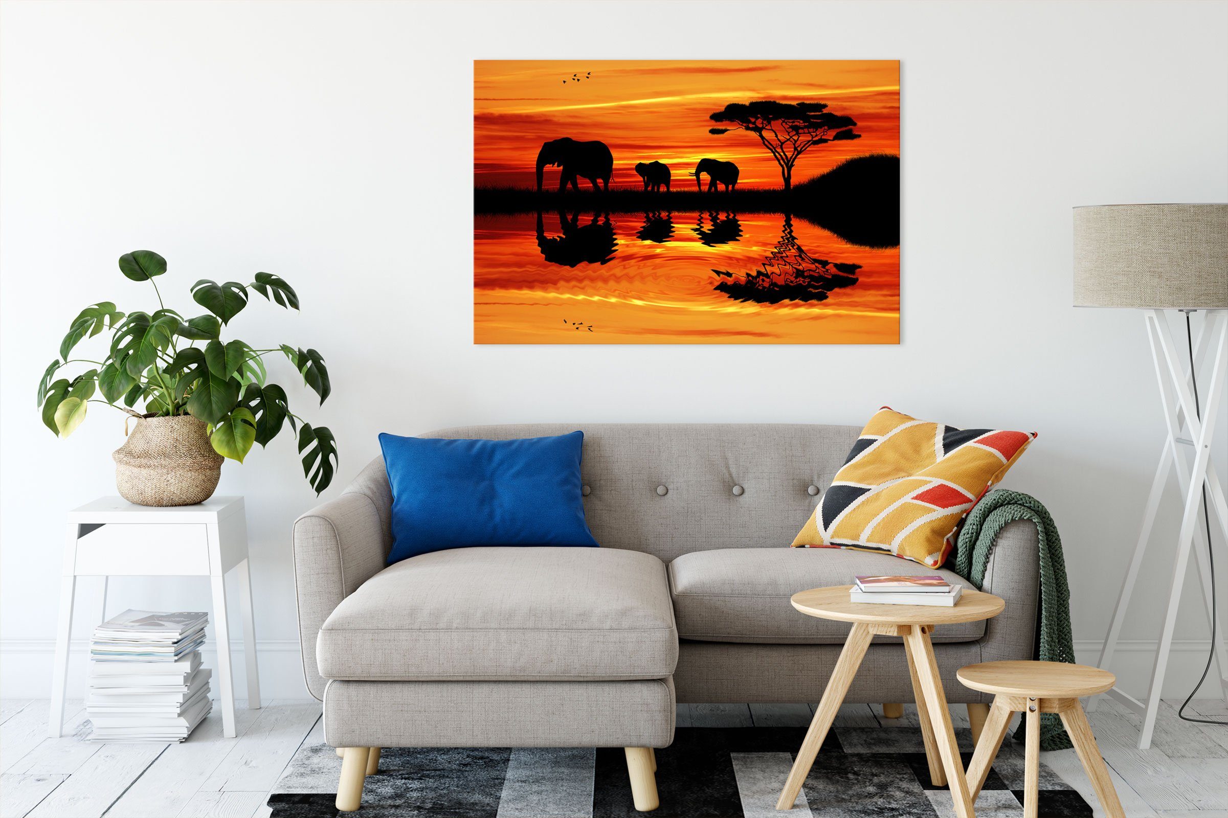 Pixxprint Leinwandbild Afrika Elefant in Sonnenschein, günstig online kaufen