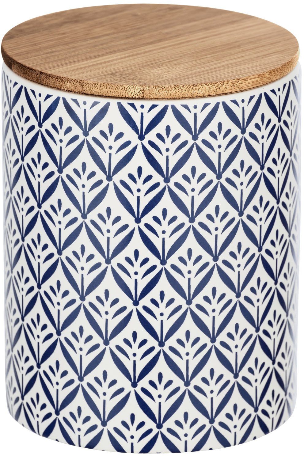 WENKO Vorratsdose Lorca, Bambus, in Keramik, im Blau-Weiß, 1,45/0,95 0,45 (Set, Ornamenten-Muster 3-tlg), l und mediterranen