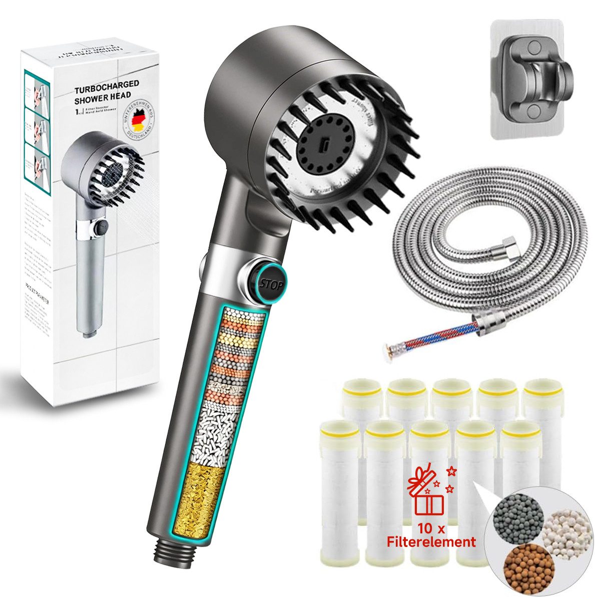 FOSMET Handbrause Gefilterter Duschkopf mit Handbrause, 10 Ersatzfilter, 2 günstig online kaufen