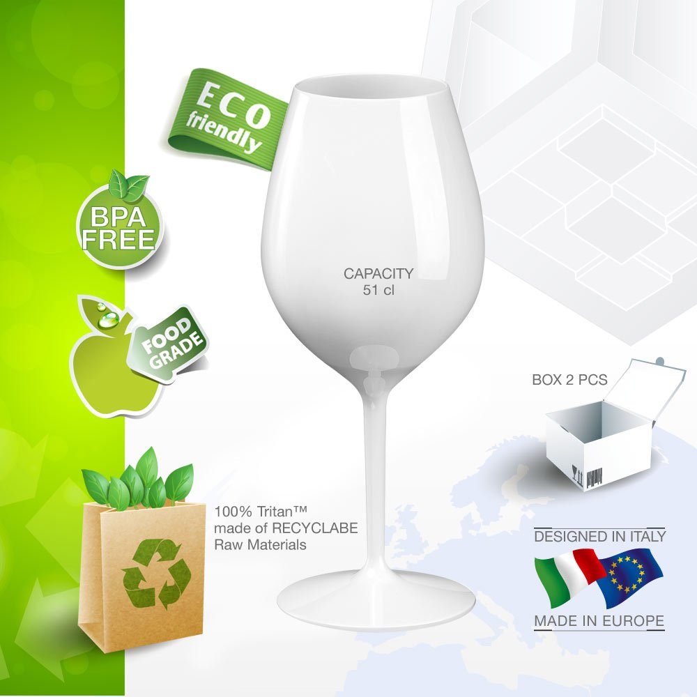 Doimoflair Rotweinglas DoimoFlair Weingläser aus Kunststoff bruchsicher Plastik 51 cl., 2-tlg.