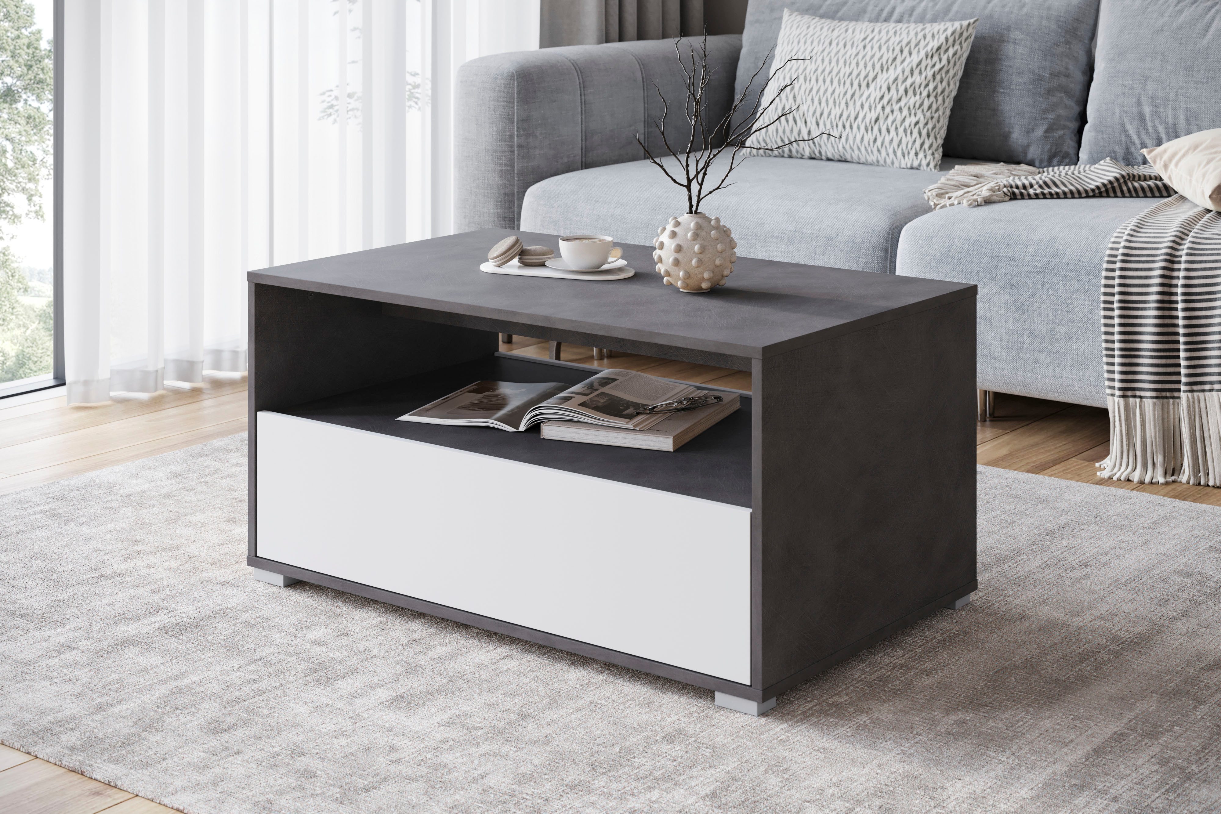 Home affaire Couchtisch Kenia (1-St), Rechteckiger Kaffeetisch, 90x55 cm, mit offenem und geschlossenem Fach