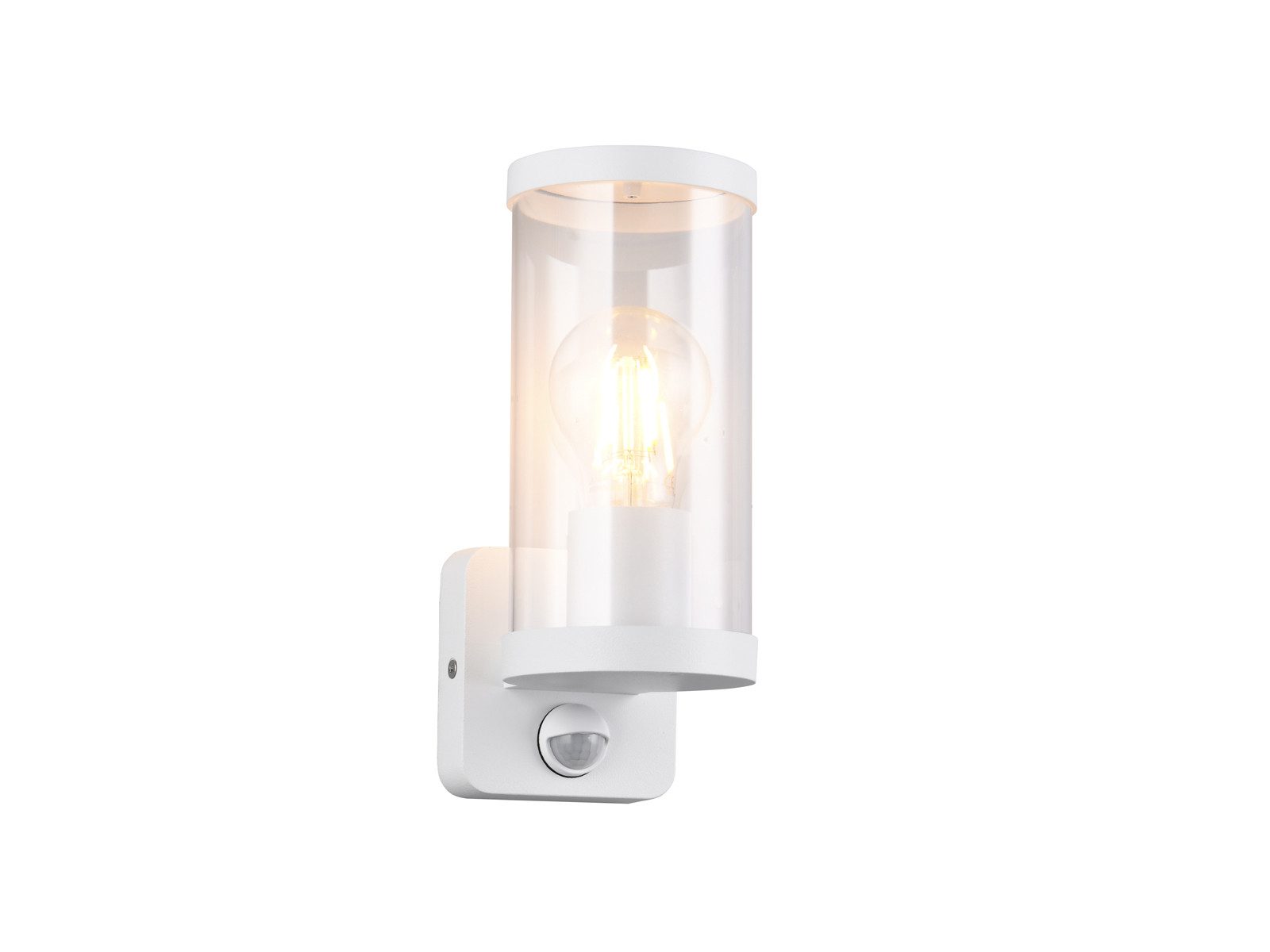 Reality Leuchten LED Außen-Wandleuchte, Bewegungsmelder, LED wechselbar, Warmweiß, Fassaden-beleuchtung Haus-wand mit Bewegungsmelder, Weiß Höhe: 23cm