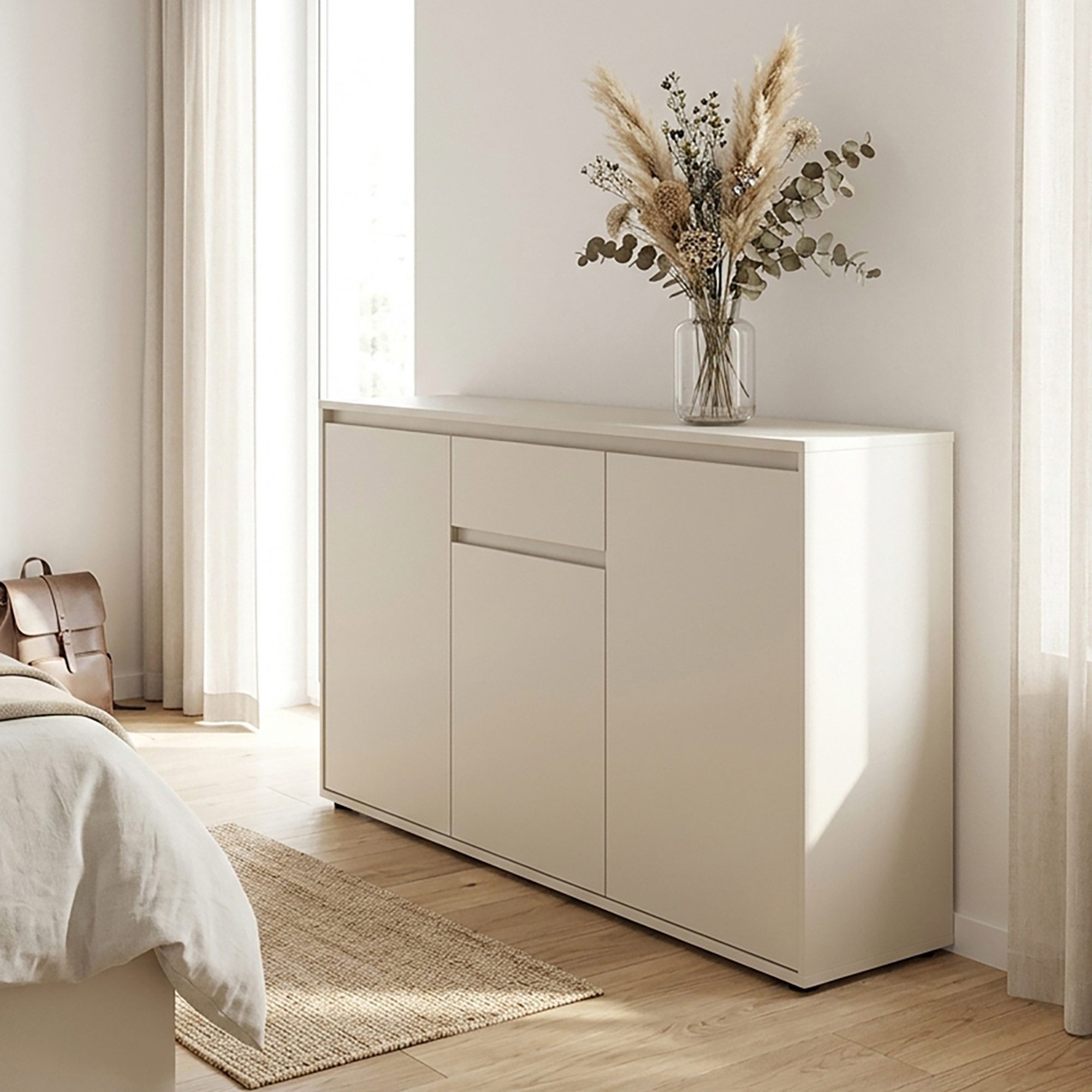Lomadox Sideboard ZOLLINO-129, in Beige, 137 cm breit mit 3 Türen & 1 Schublade