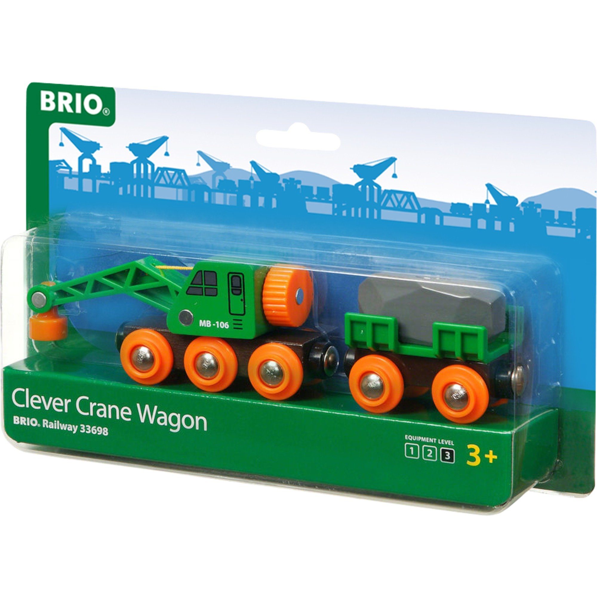 BRIO® Spielzeugeisenbahn-Set BRIO World World Grüner Kranwagen mit Anhänger
