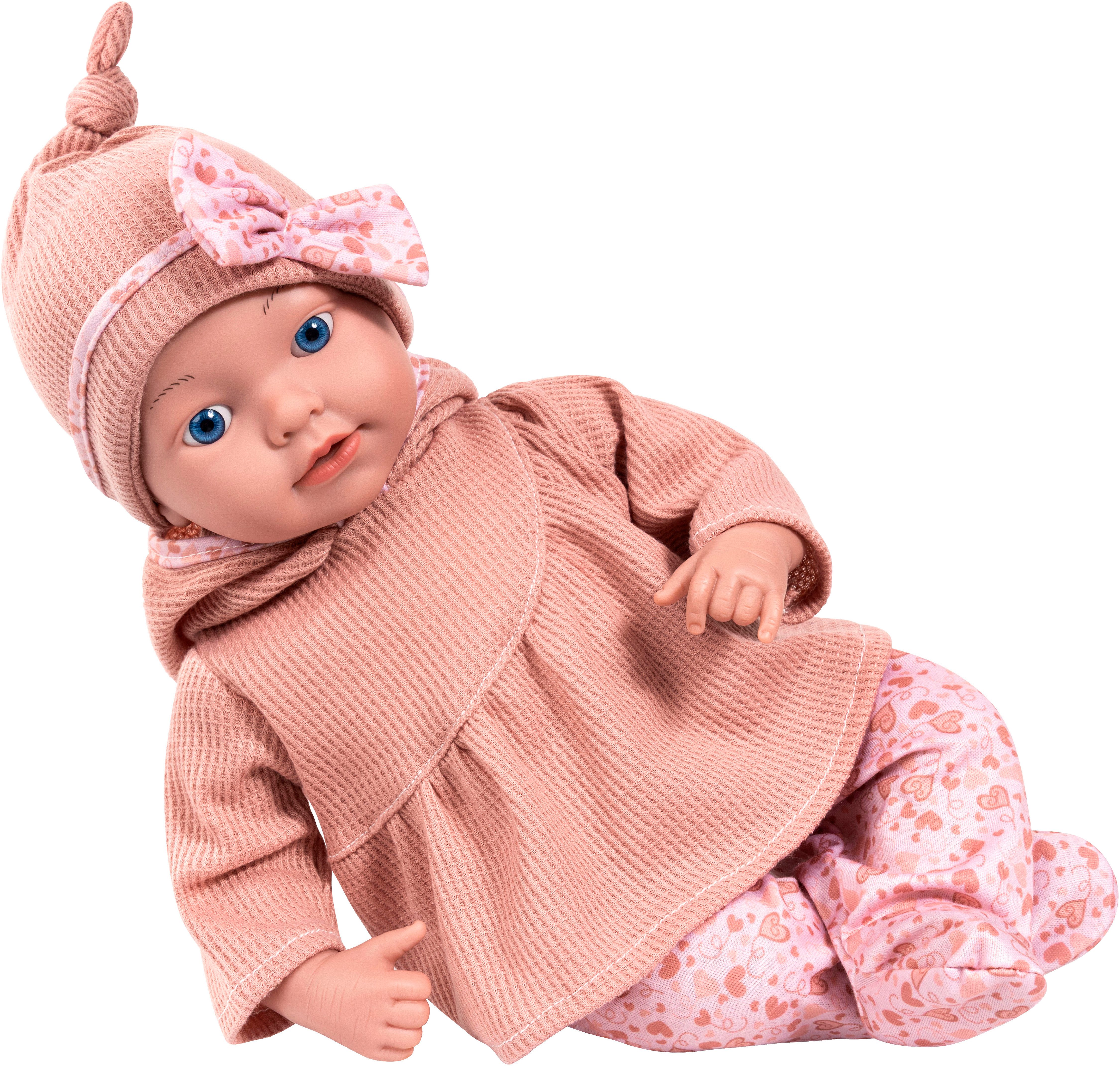 Bayer Babypuppe Reborn 38 cm Set braun, sieht aus wie ein echtes Baby