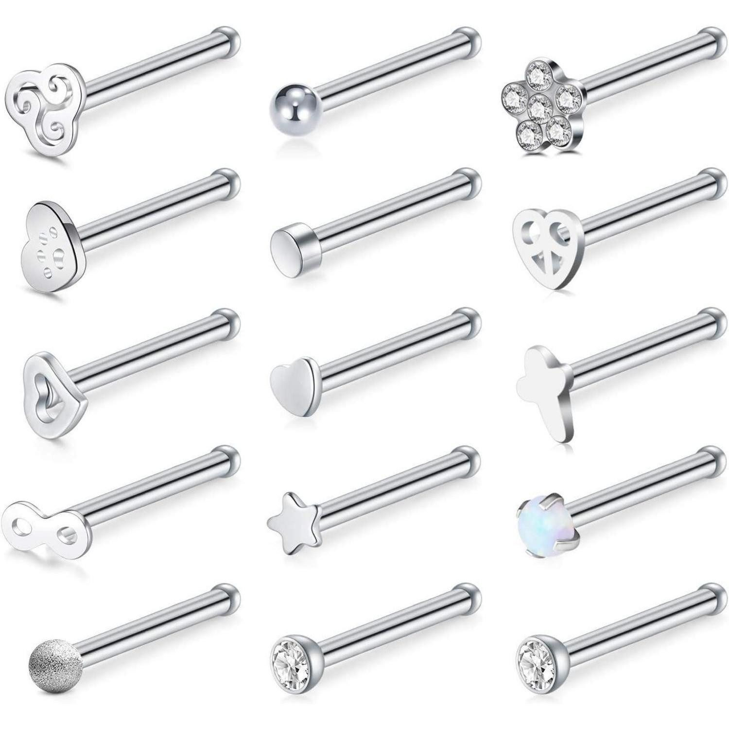 Briana Williams Nasenpiercing Nasenpiercing Stecker Silber Edelstahl 20G Spiral L-Form 15stk