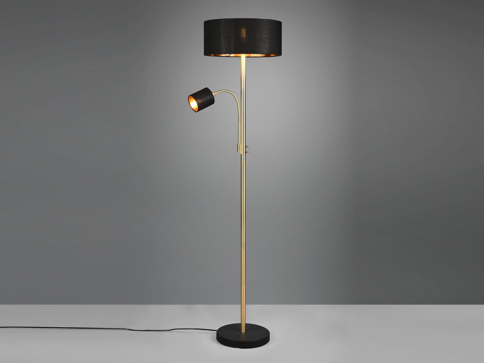 Ecke, groß Warmweiß, Lesearm matt Dimmfunktion, Schwarz wechselbar, Stoff Höhe Lese-lampe, gold-en Stehlampe, / LED LED 163cm mit Lampenschirm-e meineWunschleuchte Messing &