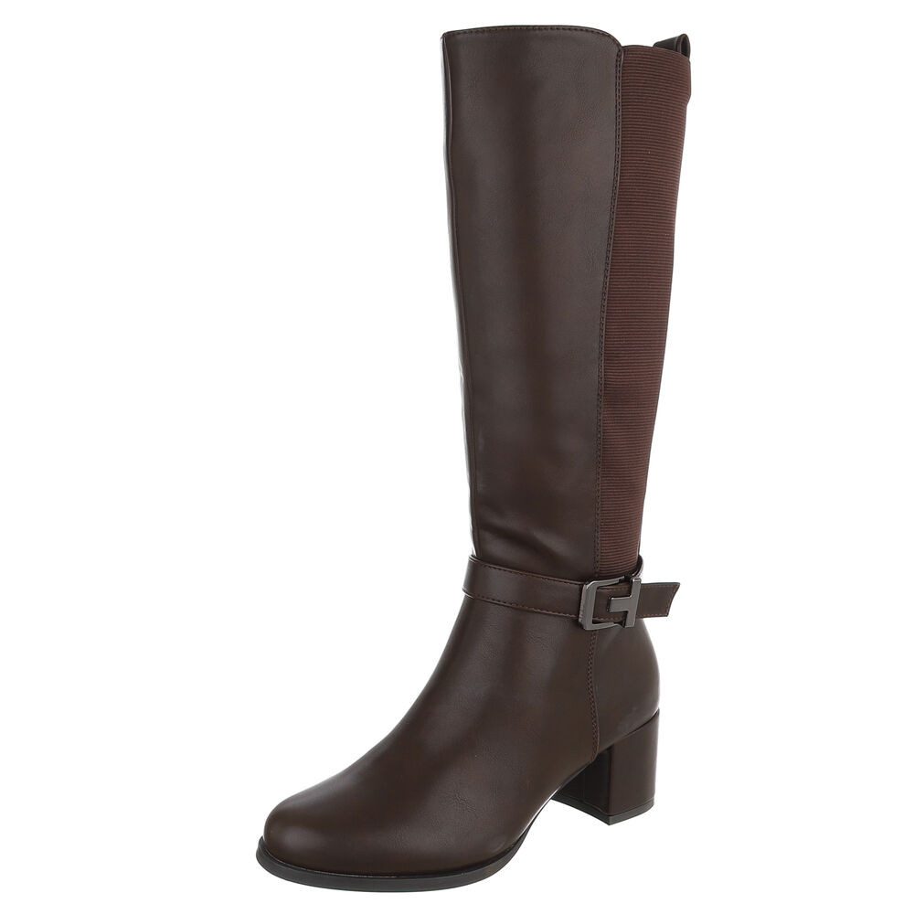 Ital-Design Damen Kniehohe Stiefel mit Blockabsatz und Schnalle Stiefel (92392296) Blockabsatz Stiefel in Braun