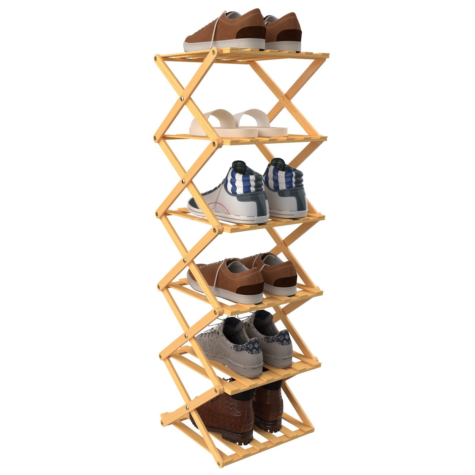JEOBEST Schuhregal Faltbares Schuhregal aus Bambus Organizer Platzsparend, Regal für Deko, (4/5/6/7 Ebenen) Schuhregal schmal, Küchenregal, 25x25cm