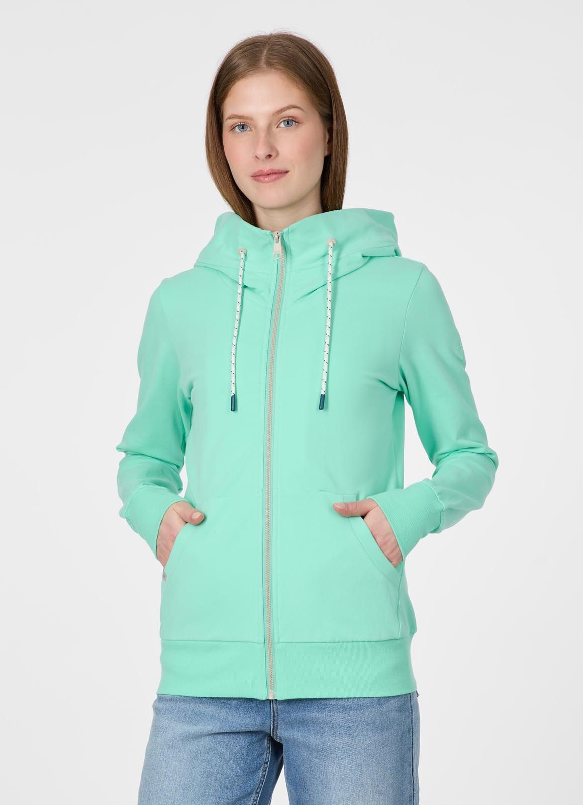 Ragwear Sweatjacke NESKIA ZIP B Dünne Baumwollmischung, innen brushed mit Stickerei auf der Kapuze