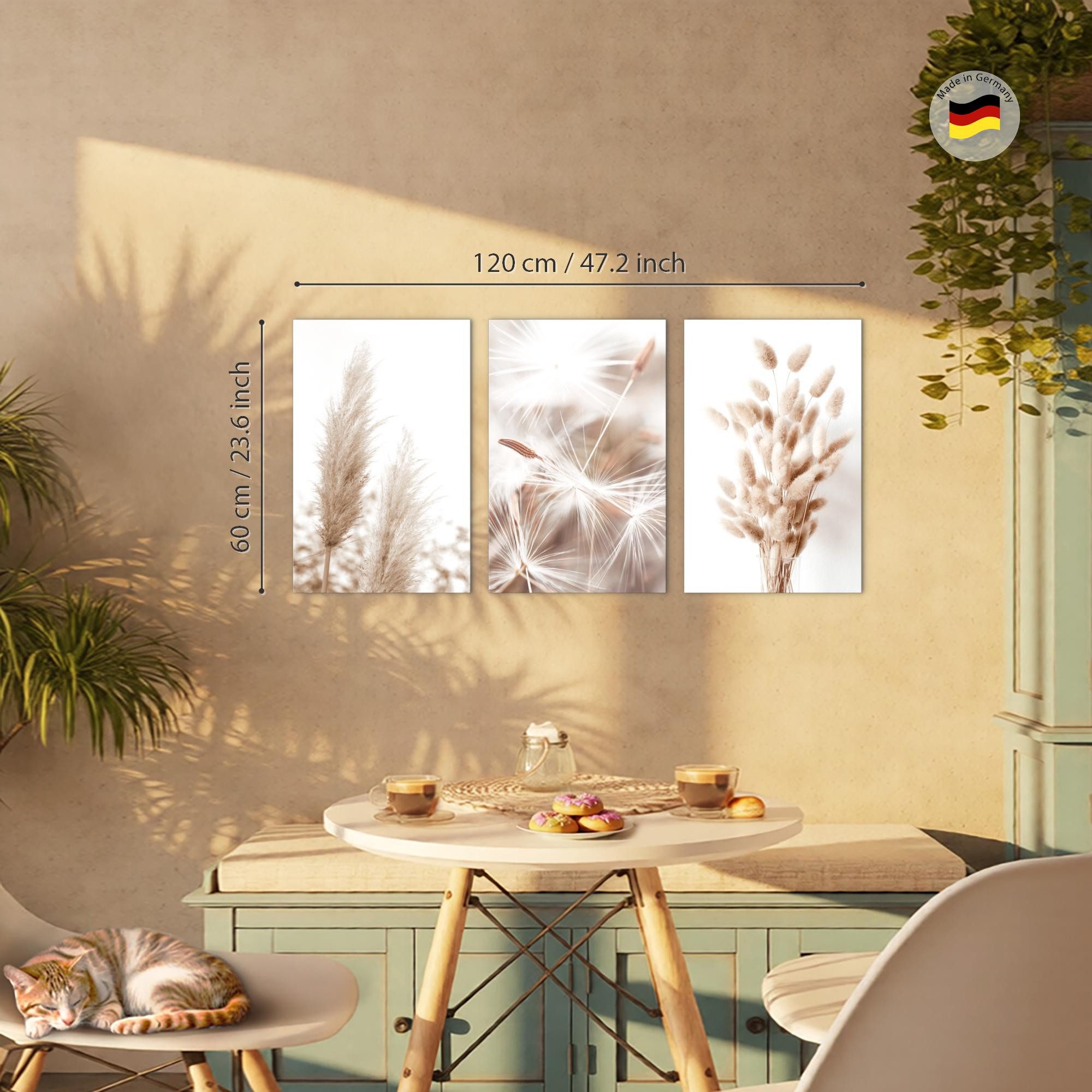 Novart Wandbild 3 Wandbilder Set Natur Wohnzimmer Deko Landschaft Berge Boho, Pampas2