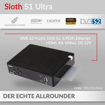 RED OPTICUM Sloth S1 ultra mit lernbarer Fernbedienung SAT-Receiver (PVR Aufnahmefunktion, HD 1080p, HDMI, LAN, USB, S/PDIF, 12V Netzteil)
