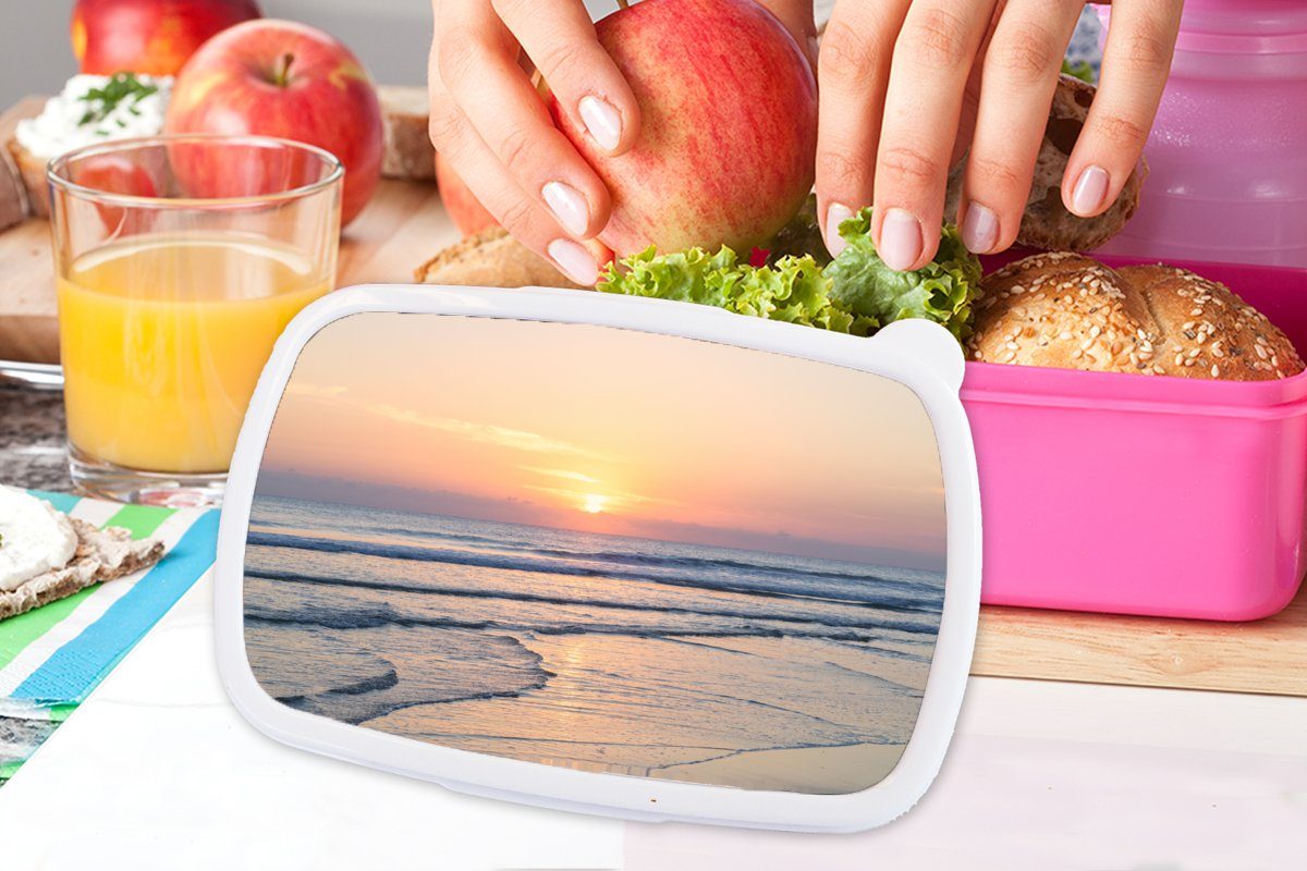 MuchoWow Lunchbox Meer - Pastell für Kunststoff (2-tlg), rosa Mädchen, Kunststoff, Brotdose Brotbox - Erwachsene, Snackbox, Sonne, Kinder