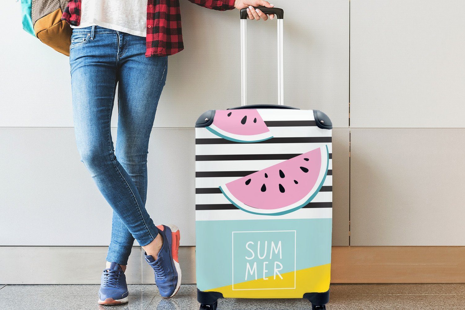 MuchoWow Handgepäckkoffer Wassermelone - mit Obst Trolley, Reisekoffer Handgepäck Rollen, Zitat, Ferien, 4 - rollen, für Reisetasche