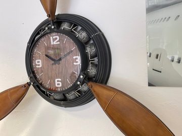 J-line Dekoobjekt Metalluhr mit Propeller Design 110cm in Braun - Einzigartiges Kunstwer