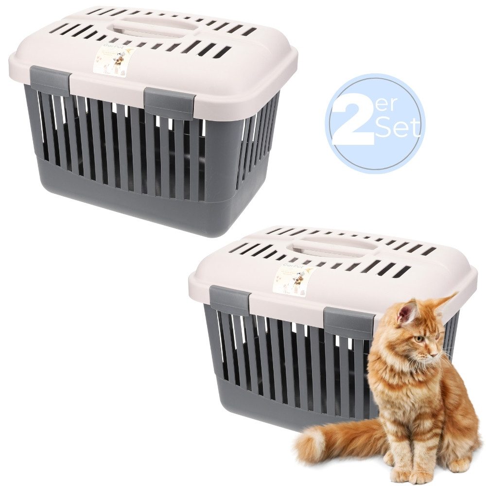 GarPet Tiertransportbox 2x Katzentransportbox Oben Öffnen Dachöffnung Kleintier Transport Box