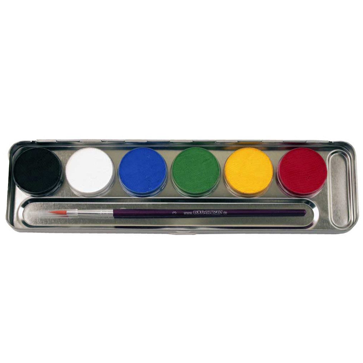 Eulenspiegel Theater Schminkpalette 6 Profi Aqua Farben Metall-Palette inkl. Profi Pinsel (1-tlg), Made in Germany, dermatologisch getestet
