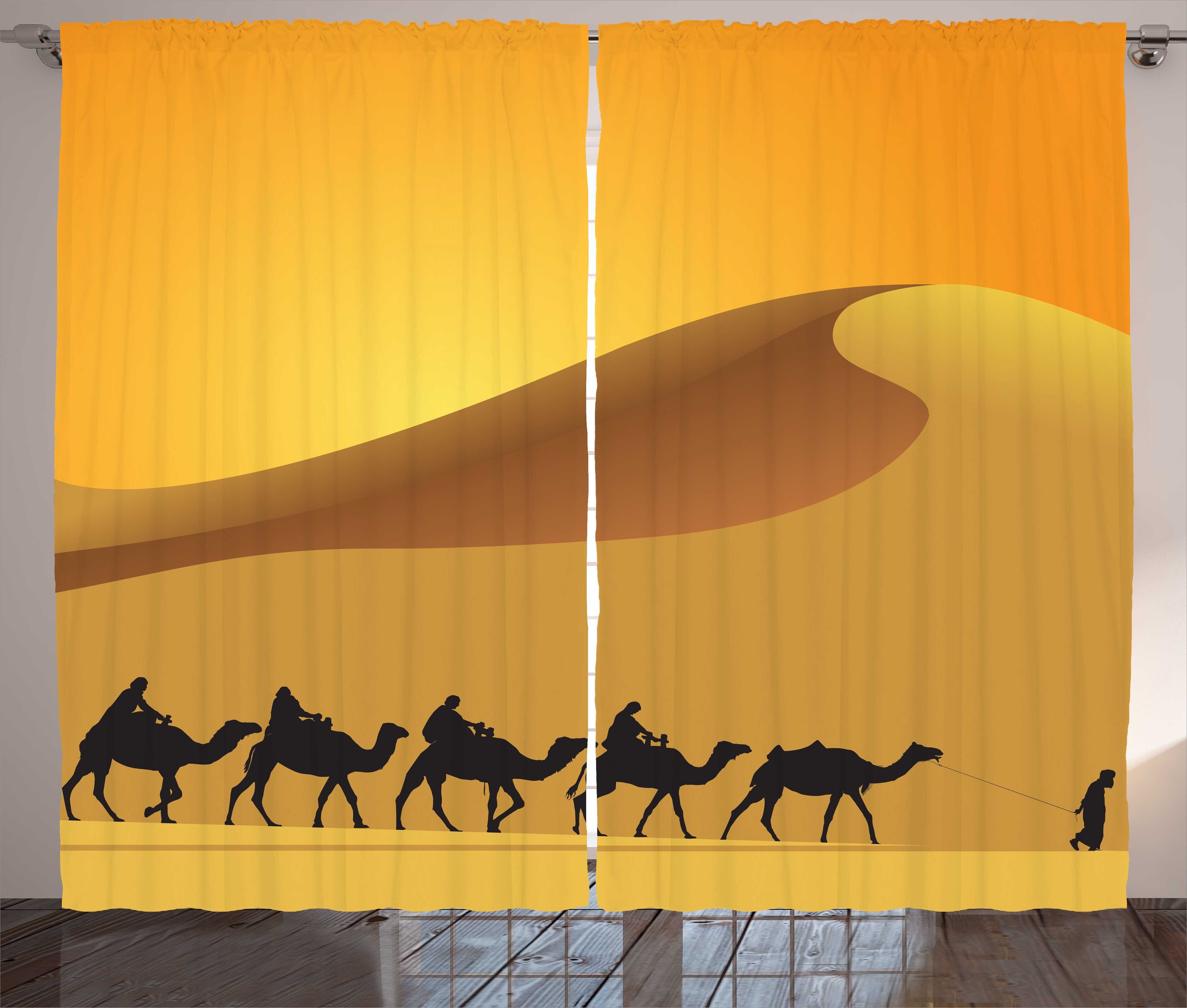 Gardine Schlafzimmer Kräuselband Vorhang mit Haken, Abakuhaus, Düne Kamel-Wohnwagen Sahara-Wüste Schlaufen und