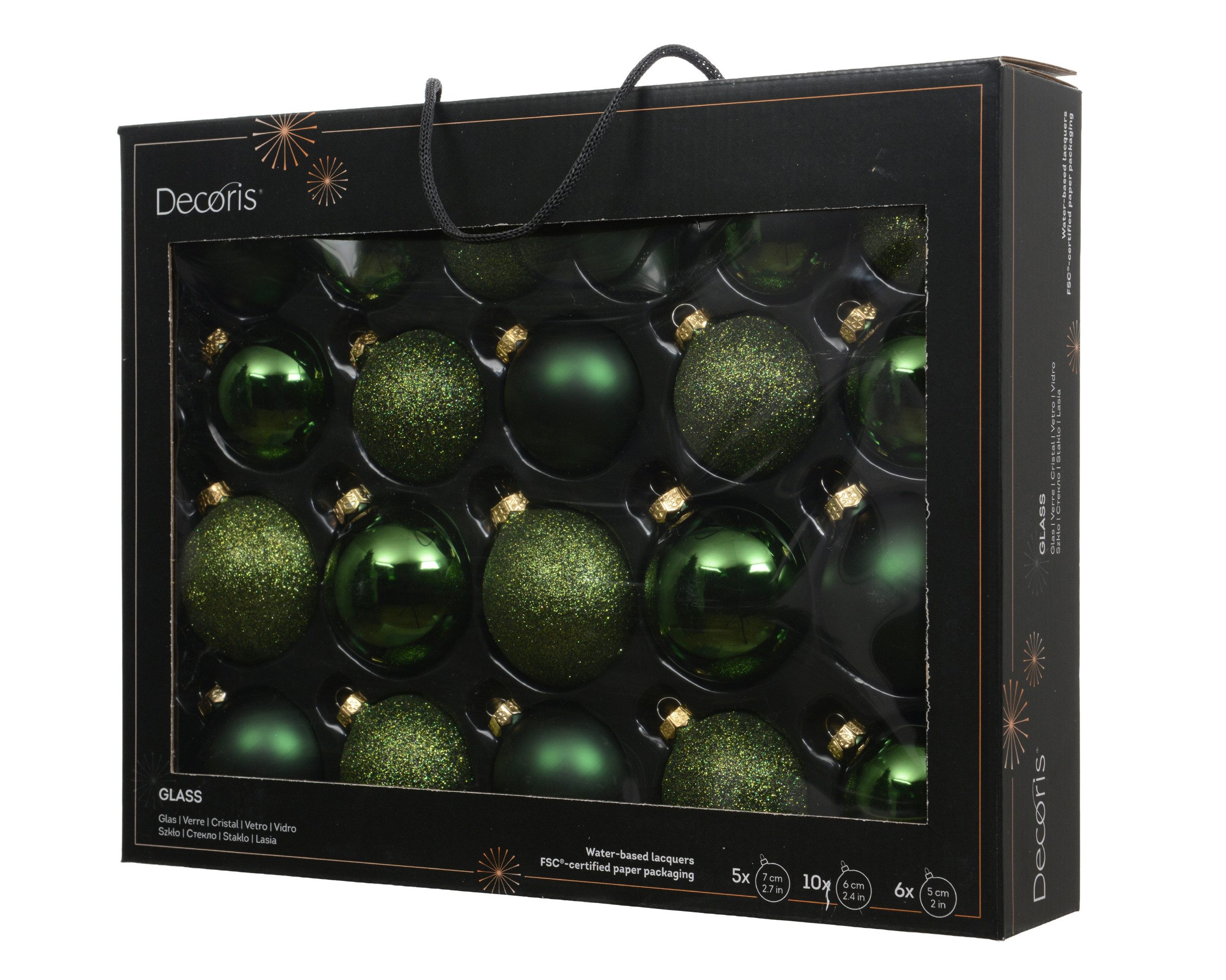 Kaemingk Weihnachtsbaumkugel, Weihnachtskugeln Glas 5-7cm 21er Set - Piniengrün