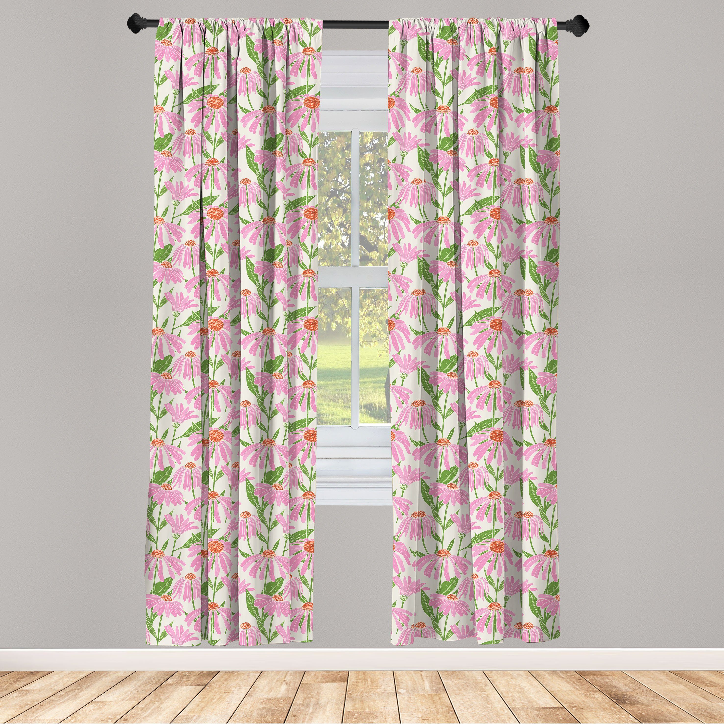 Wohnzimmer Vorhang für Garten-Kunst Gardine Schlafzimmer Abakuhaus, Microfaser, Blumen Echinacea Rosa Dekor,