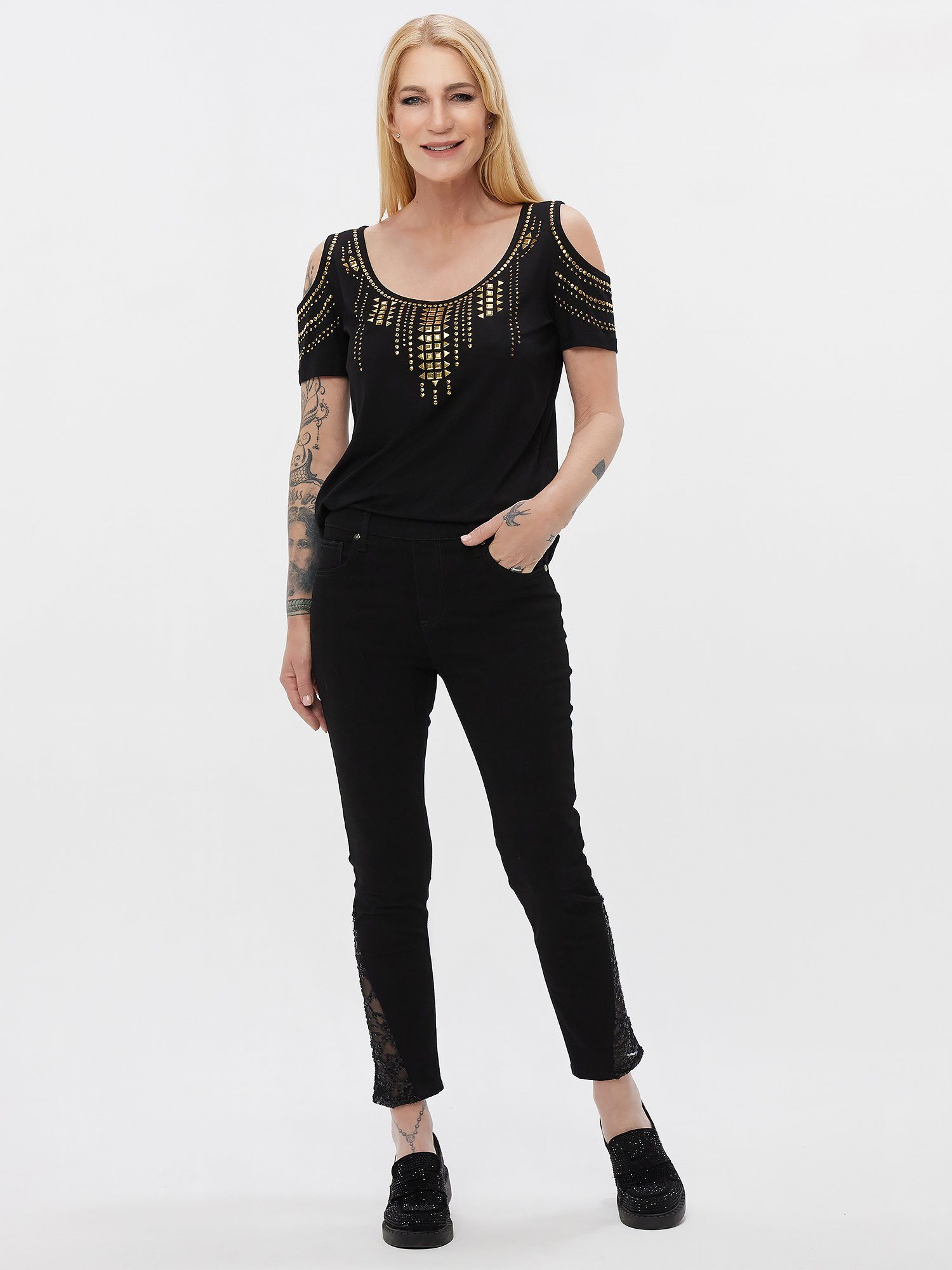 Sarah Kern T-Shirt Kurzarmbluse koerpernah mit Cut Outs