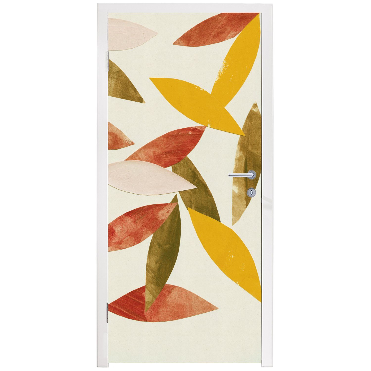 (1 Farben Türaufkleber, cm 75x205 Fototapete Blätter Türtapete - Tür, Pastell, - bedruckt, St), MuchoWow Pflanzen Matt, für -