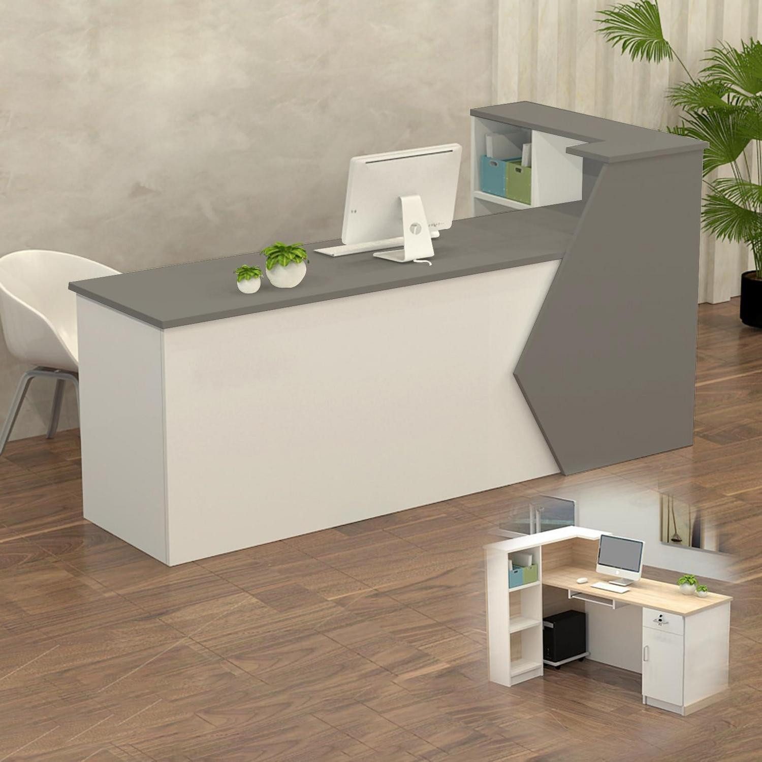 LuxusKollektion Empfangstheke Empfangstheke Verkaufstresen Grau + Weiß (Oben Links) 150x60x100cm