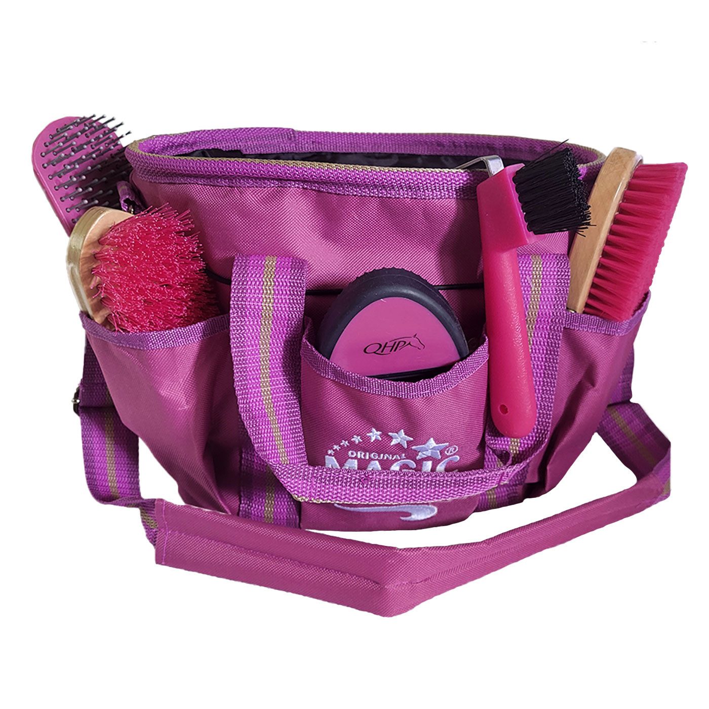 Brama-West Pferdebürste Pflegeset mit Putztasche Pink Magic