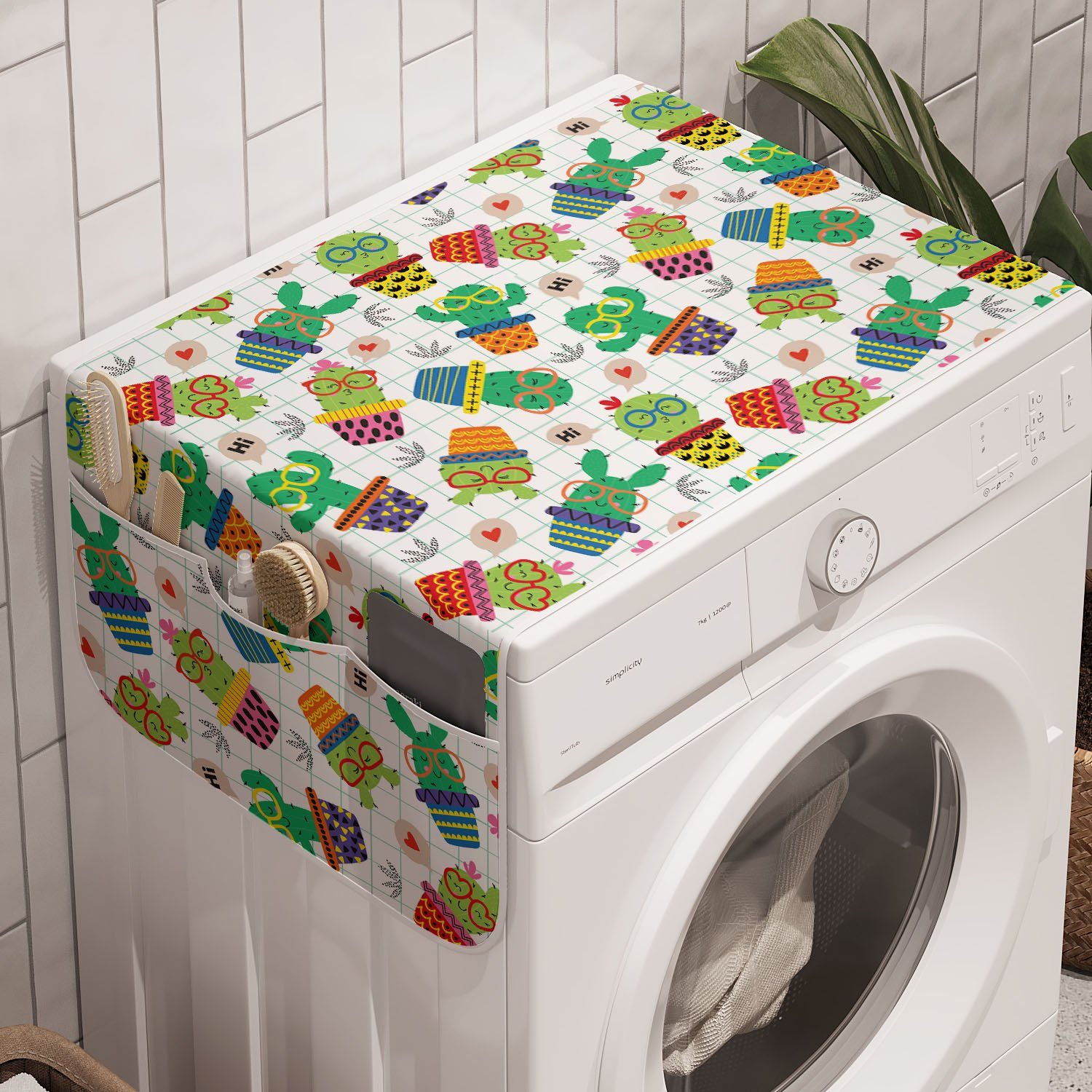 Abakuhaus Badorganizer Anti-Rutsch-Stoffabdeckung für Waschmaschine und Trockner, Kaktus Cacti Saftige Motive Kunst
