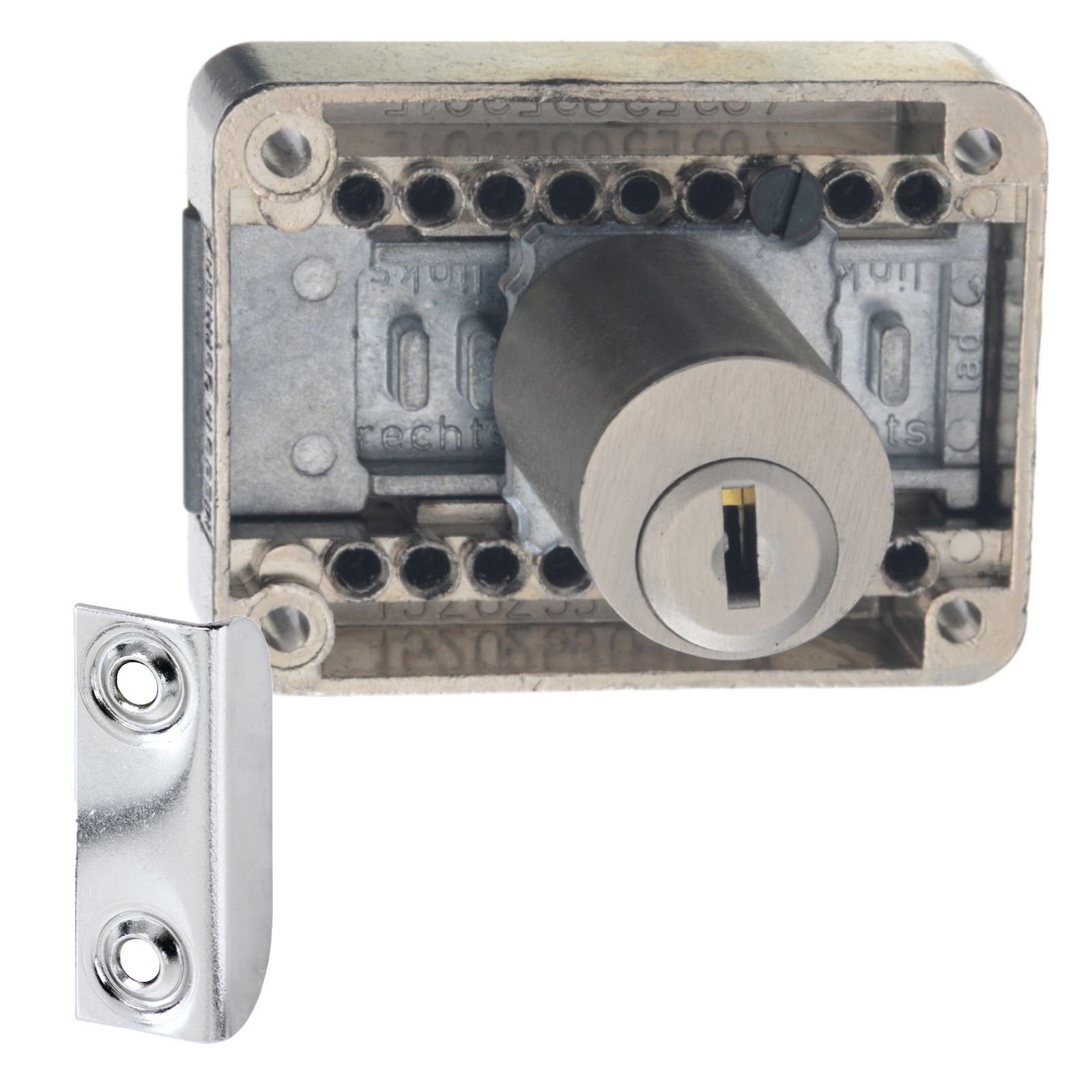 SO-TECH® Aufschraubschloss Riegelschloss variables Dornmaß 15 - 40 mm, 1-tlg., verschiedenschließend, Möbelschloss inkl. Schließblech