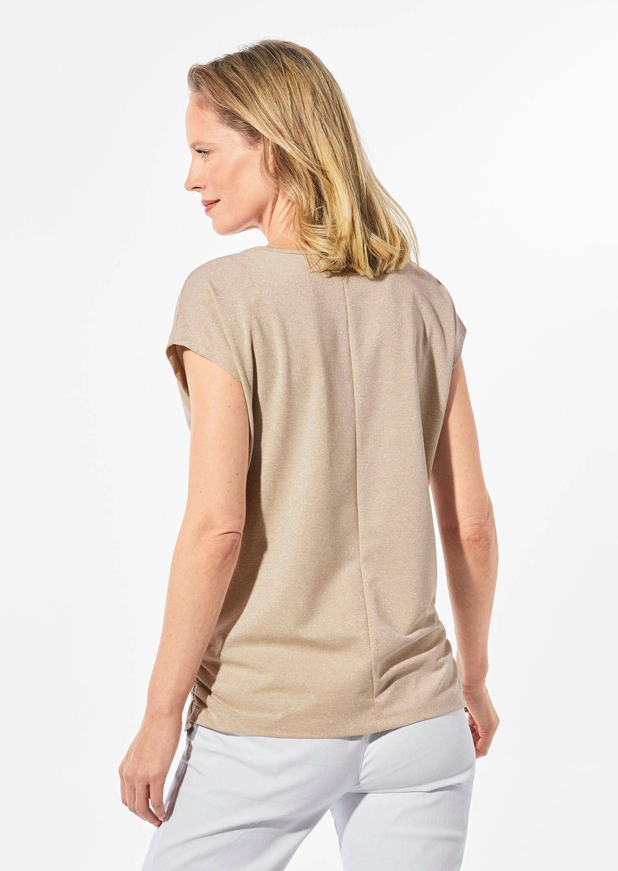 GOLDNER Shirttop Elegantes Viskoseshirt mit Rundhals Jerseyshirt mit Rundhals, Raffungen und überschnittenen Schultern