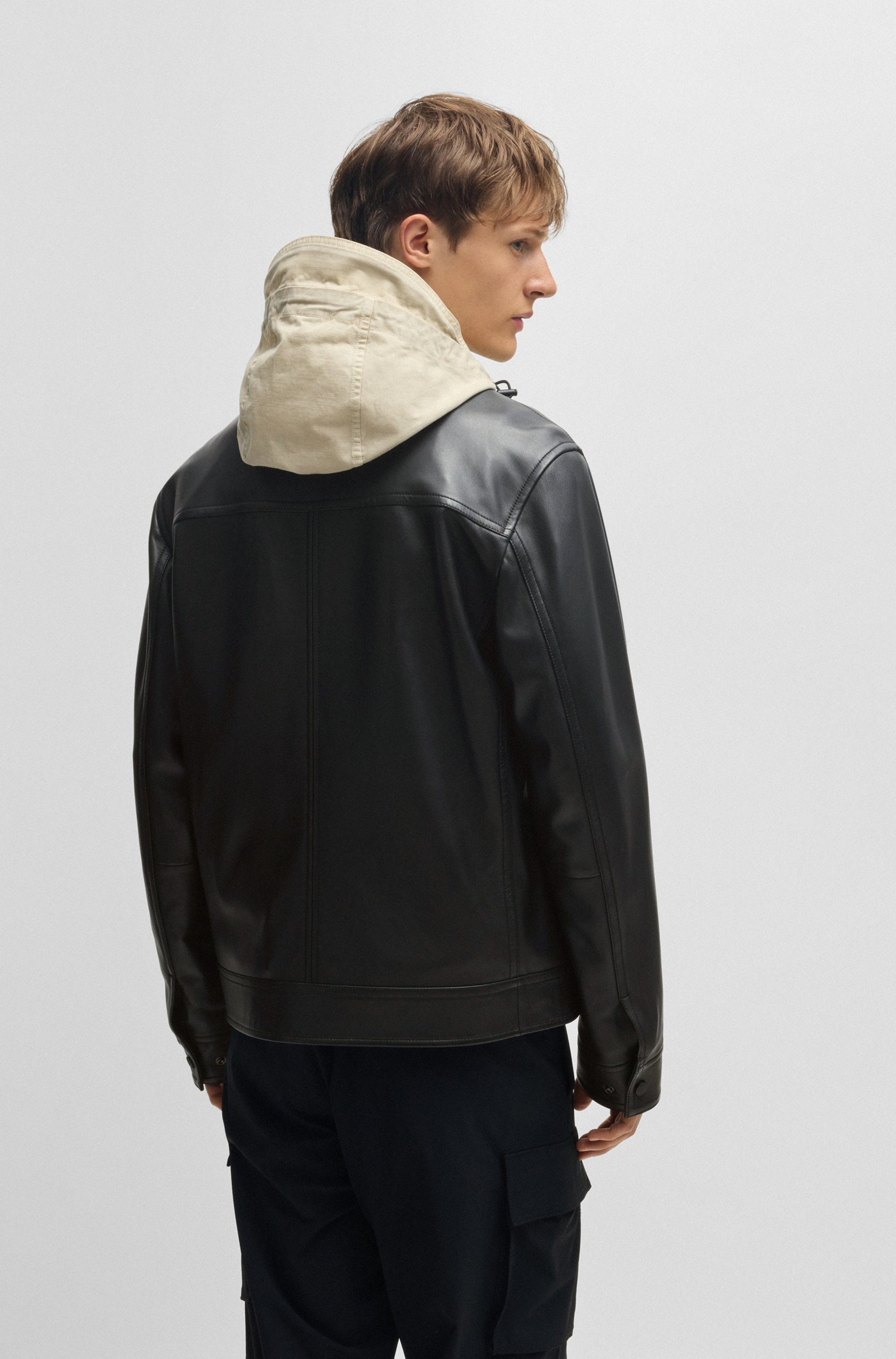 BOSS ORANGE Lederjacke Jocruz mit Druckknopfleiste günstig online kaufen