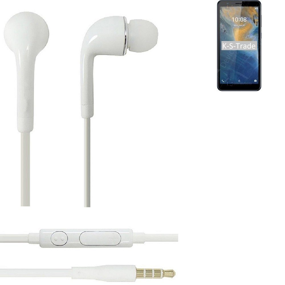 K-S-Trade für ZTE Blade A31 In-Ear-Kopfhörer (Kopfhörer Headset mit Mikrofon u Lautstärkeregler weiß 3,5mm)